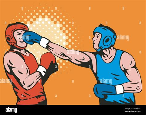 Illustration Of A Boxer Connecting A Knockout Punch Retro Stock Vector