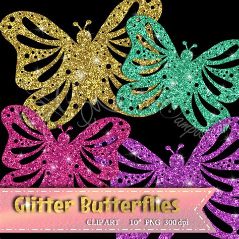 Glitter Butterfly Clip Art Butterflies Clip Art Glitter Etsy