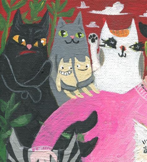 Crazy Cat Man Art Print Many Rescue Cats Outsider Folk Etsy