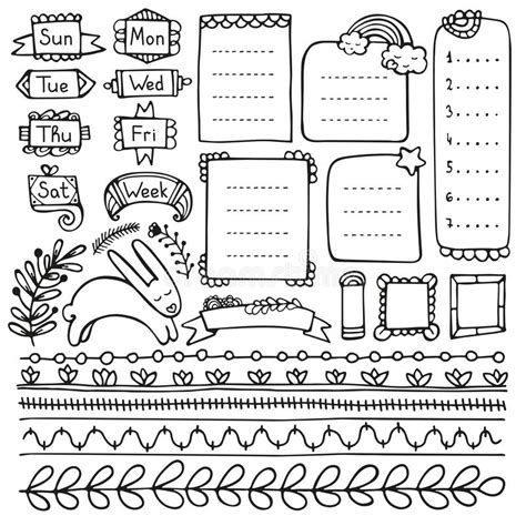 Bullet Journal Hand Drawn Vector Elements For Notebook Diary And