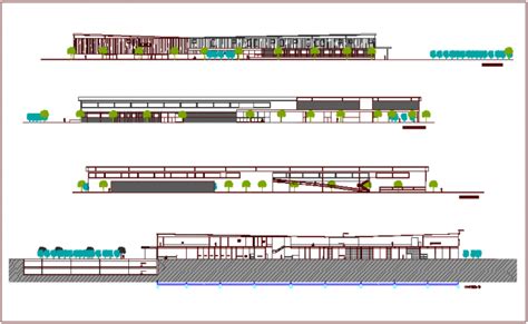 Elevation And Different Axis Section View For 300 Bed Hospital Dwg File