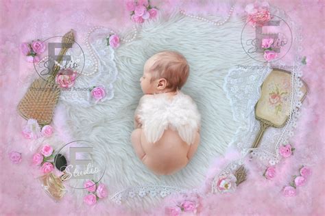 Baby Girl Pink Background Newborn Announcement Photo Etsy In 2021