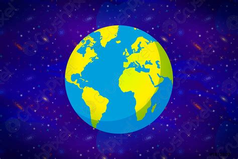 Cartoon Earth Planet On Wide Deep Space Background With Lots Stock