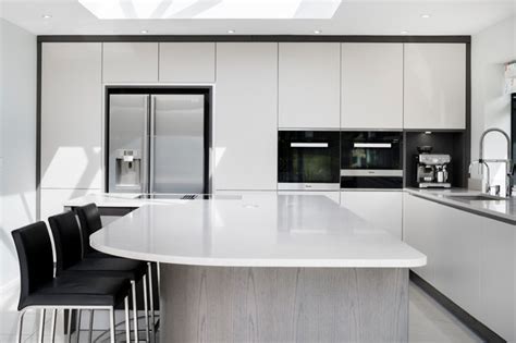 White Kitchen With Bespoke Curved Island Modern Kitchen Sussex