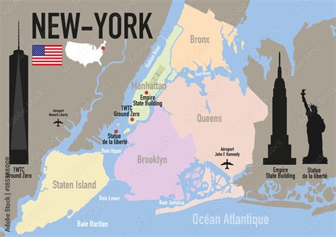 New York plan de New York Carte ville États Unis Amérique Manhattan monument Stock
