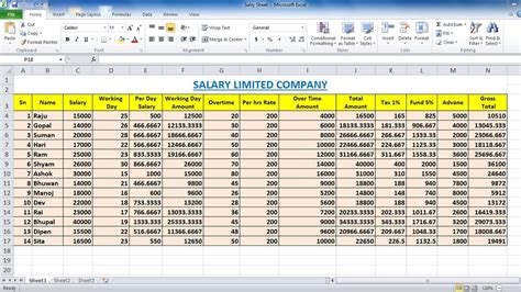 Salary Sheet Limited Company Entry In Ms Excel Salary Sheet In Ms