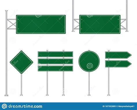 Set Of Green Road Traffic Signs Direction Plate For Street Blank