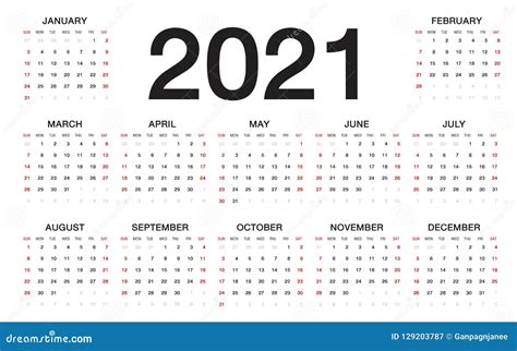 Calendrier 2021 Débuts De Semaine Du Dimanche Calibre Daffaires