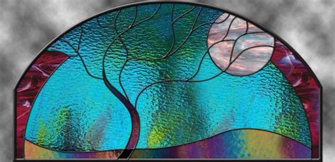 Stained Glass Window Panel Large Moonlit Tree Arch