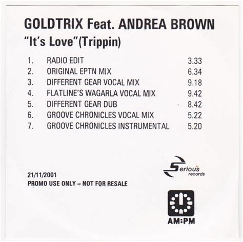 Goldtrix Featuring Andrea Brown Its Love Trippin 2001 Cdr Discogs