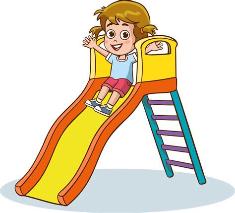 Girl Sliding Down A Slide On A Childrens Playground Vector