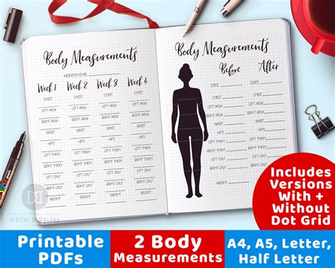 Body Measurement Tracker Printables Bullet Journal Body Etsy Uk