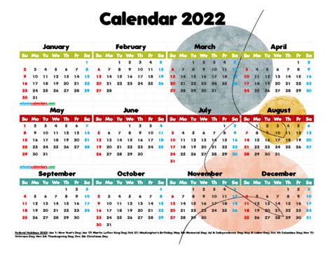 Free Printable 2022 Calendar With Holidays Landscape Pdf Image Zohal