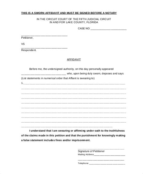 Free 7 Sample Blank Affidavit Forms In Pdf