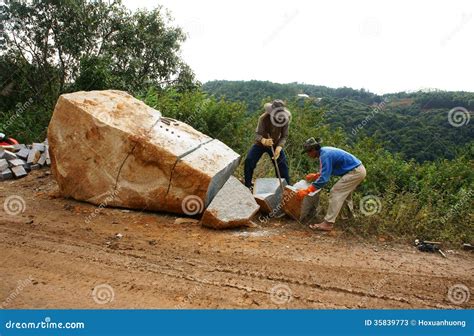 Workers Split Large Rock For Road Works Editorial Stock Photo Image