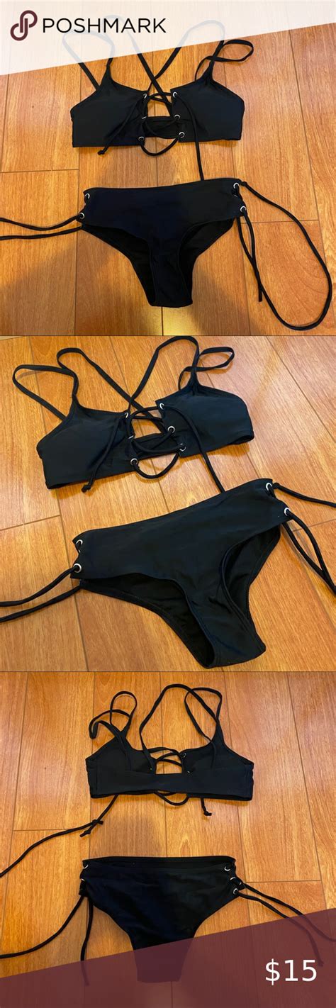 Black Strappy Bathing Suit Set Swimwear For Women