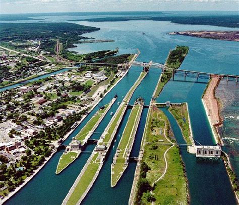St Marys River With Connections Between Michigan Usa And Ontario