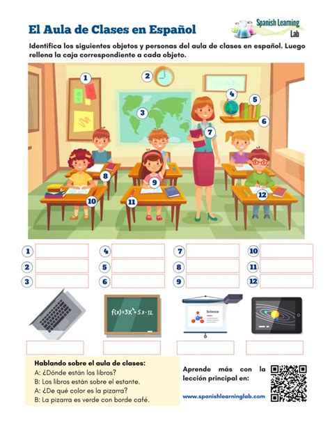 El Aula De Clases En Español Ejercicios En Pdf Spanish Classroom