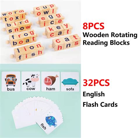 Mua Wooden Reading Blocks Toys Flash Cards Short Vowel Rods Spelling