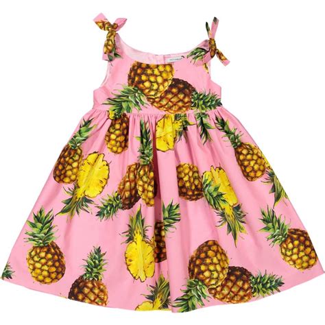 Dolce And Gabbana Pineapple Print Dress With Tied Straps For Girls