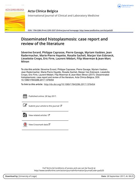 Pdf Disseminated Histoplasmosis Case Report And Review Of The Literature
