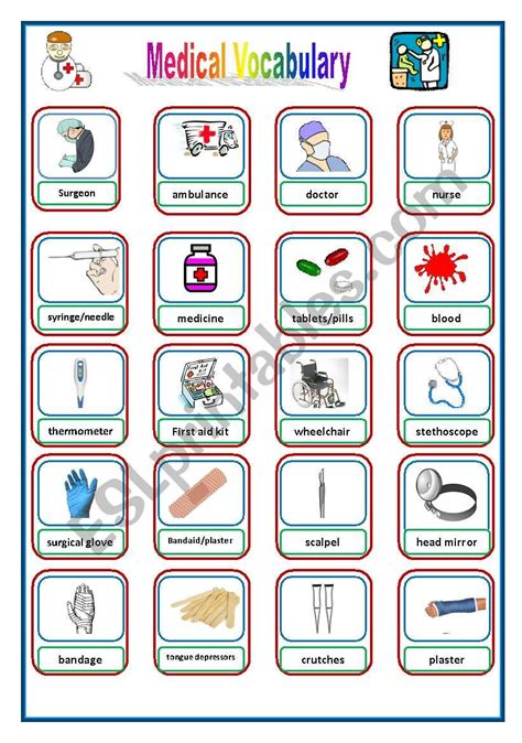 Medical Health Pictionary Flashcards Esl Worksheet By