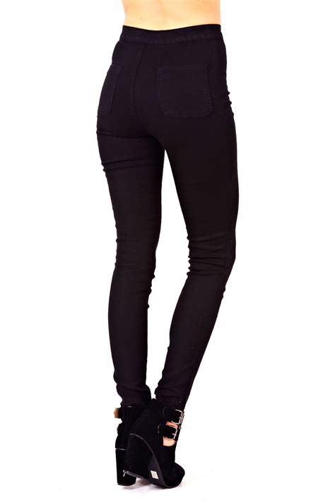 New Womens Ladies Skinny Slim Fit High Waisted Stretch Denim Black Jeans Trouser 1532 Picclick
