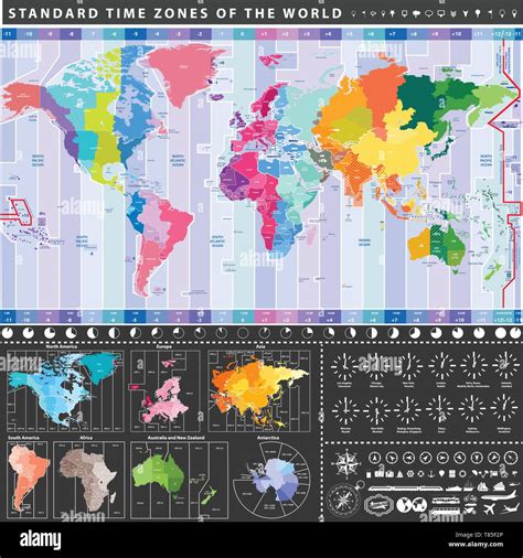Color Worldwide Vector Map Of Local Time Zones Stock Vector Image Art Alamy