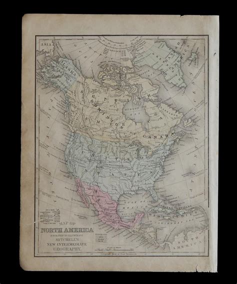 Original 1852 Map 9x12 Colorful Northern America Full View Of United