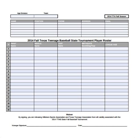 Baseball Roster Template Hq Printable Documents