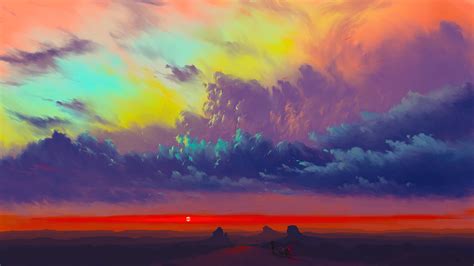 396032 Wallpaper Sunset Landscape Scenery Clouds Art 4k Hd