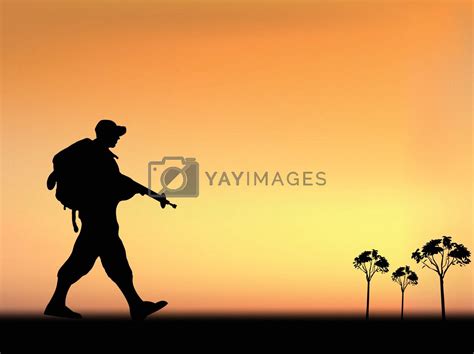Silhouette Of An Army Soldier Walking By Xprmntl Vectors