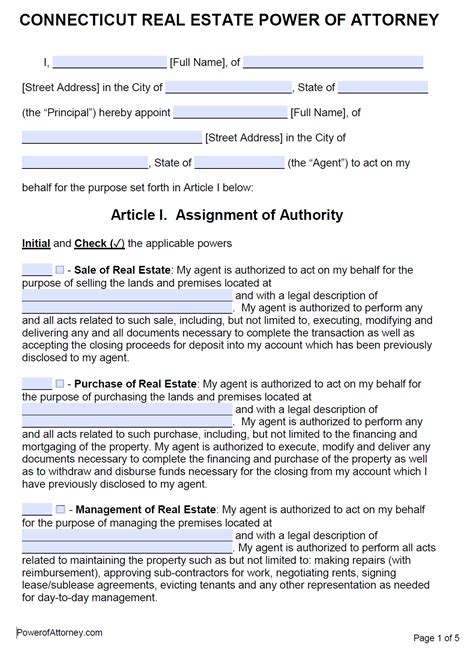Free Real Estate Power Of Attorney Form Connecticut