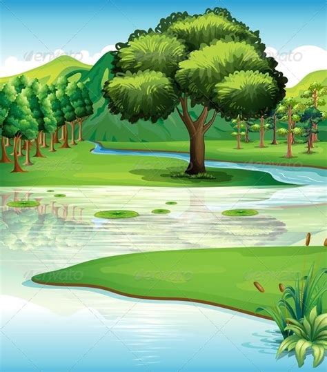Landscape With Trees And River Landscape Trees Landscape