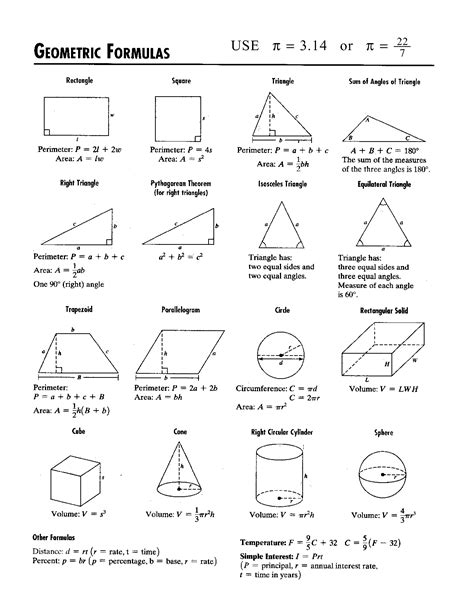 Formulas Used In Geometry
