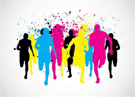 Cmyk Marathon Runners Abstract Grunge Background Ad Runners
