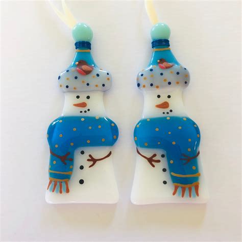 Fused Glass Snowman Decoration Fused Glass Christmas Etsy Uk