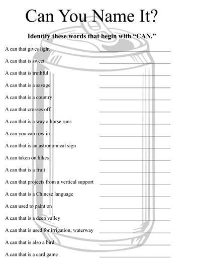 Can You Name It Worksheet With Answers And Answer Sheet For Grade 1