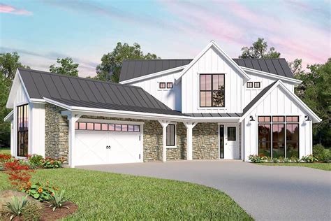 2 Story Modern Farmhouse Plan With Angled Garage House Plan