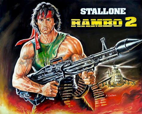 Sylvester stallone gained 15 pounds of muscle for rambo 2. Rambo 2 (1985) Sylvester Stallone | painting movie poster ...