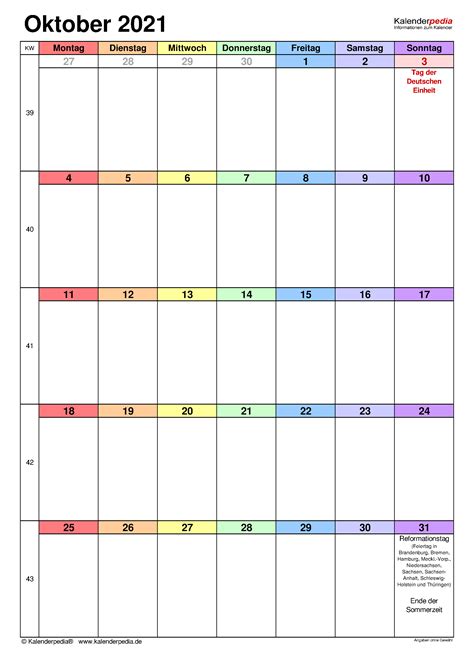 Kalender Oktober 2021 Als Pdf Vorlagen