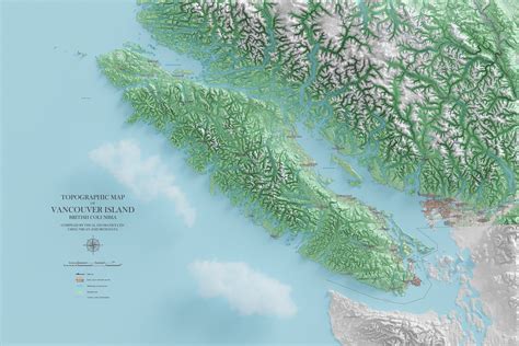 Vancouver Island Topographic Map Shaded Relief Map Etsy