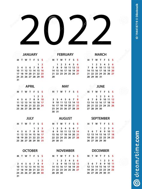 Calendar 2022 Illustration Week Starts On Monday Calendar Set For