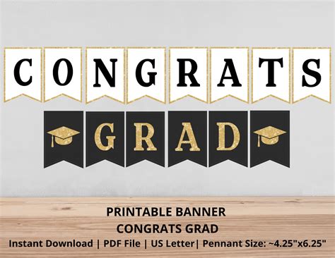 Congrats Grad Banner Printable Congrats Banner Black And Gold