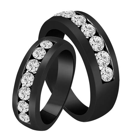 His And Hers Wedding Bands Diamond Matching Rings Couple Wedding Bands