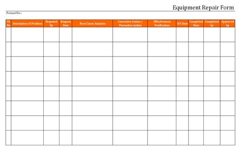 Quarterly maintenance report in pdf. Equipment repair form
