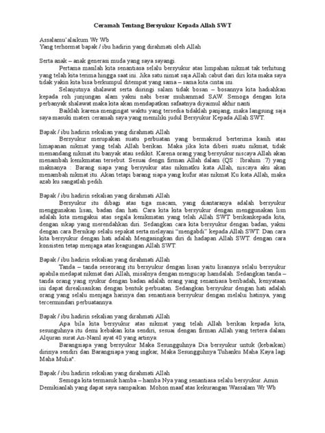 10 Contoh Kultum Singkat tentang Bersyukur Atas Nikmat Allah SWT