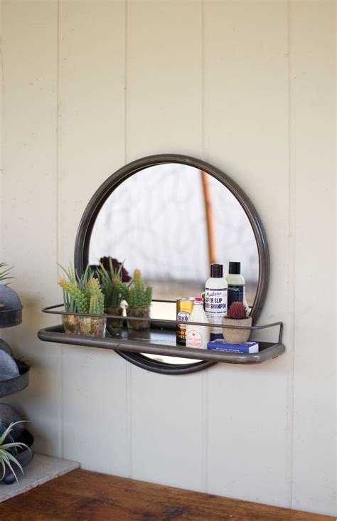 Homfa bathroom mirror wall mirror wall mounted mirror with shelf and 3 hooks rectangle vanity mirror white 47 13 5 60cm 4 7 out of 5 stars 15 31 the most common bathroom mirror with shelf material is wood. PORTHOLE MIRROR WITH IRON SHELF | Dot and bo, Mirror with ...
