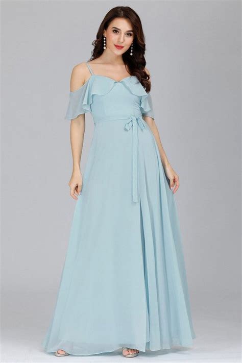 Sky Blue Chiffon Gorgeous Bridesmaid Dress With Split 5548