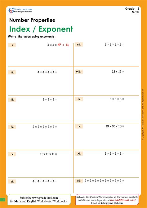 Exponent Worksheets For Grade 6